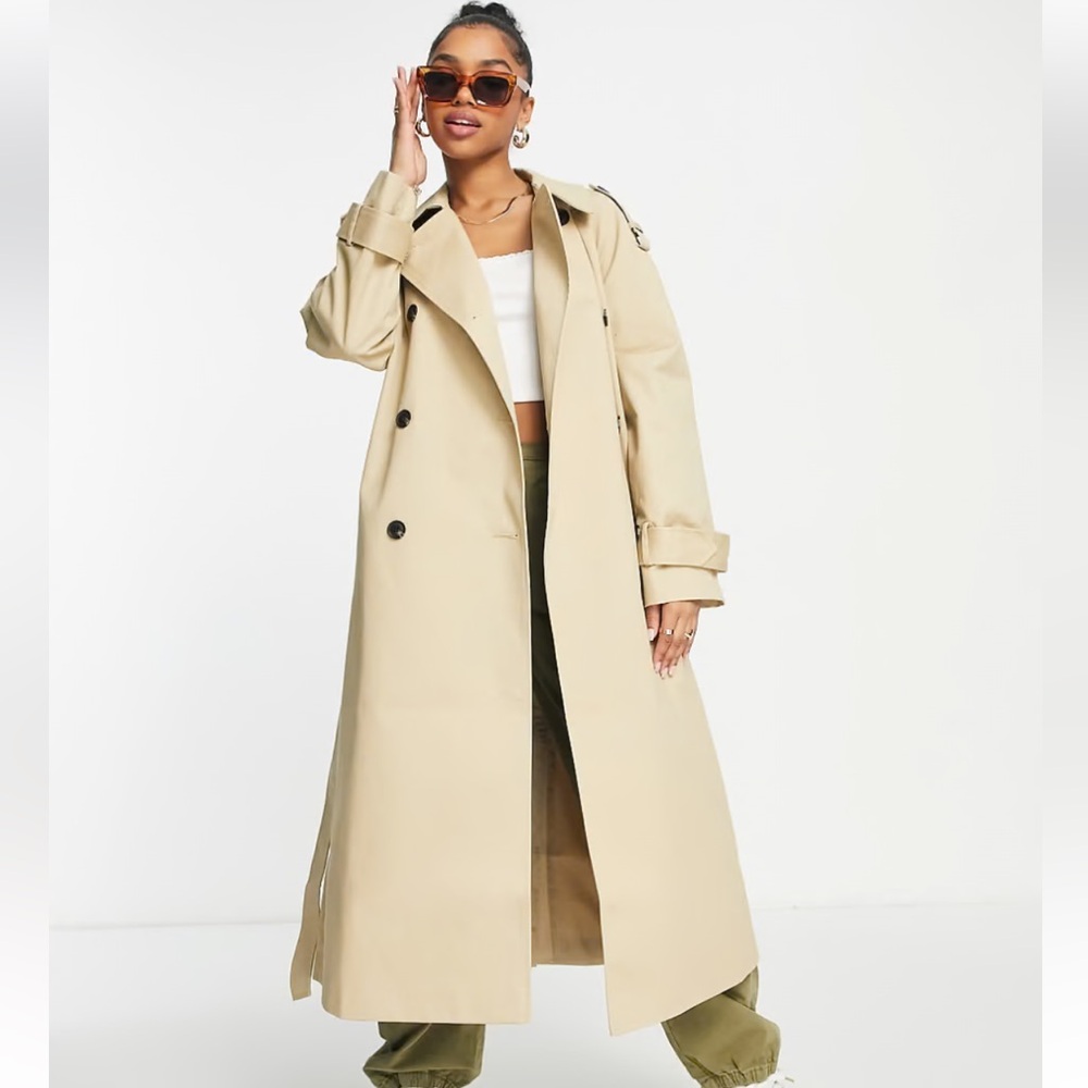 ASOS DESIGN Longline Trenchcoat in Khaki Size 2